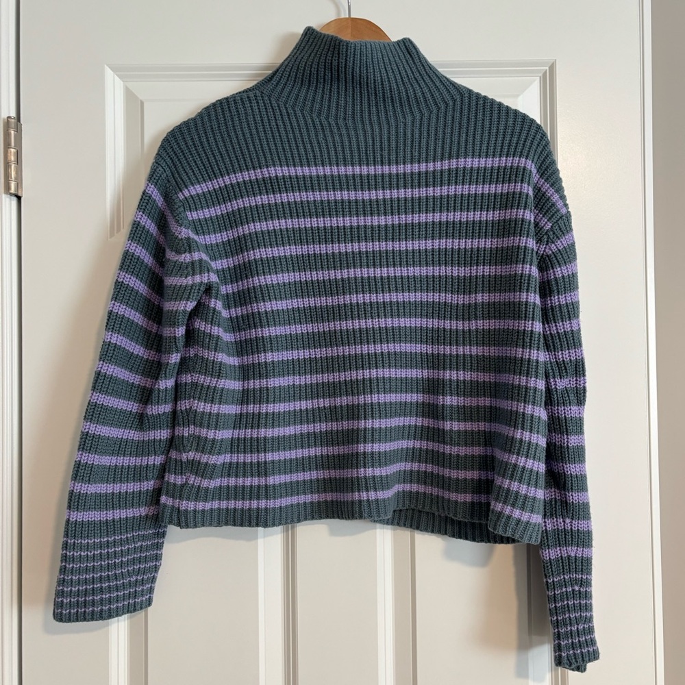 Ann Taylor Purple and Green Striped Turtleneck Sweater